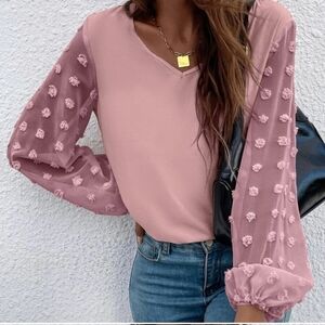 Sheer Elegance: Pink Polka Dot Blouse